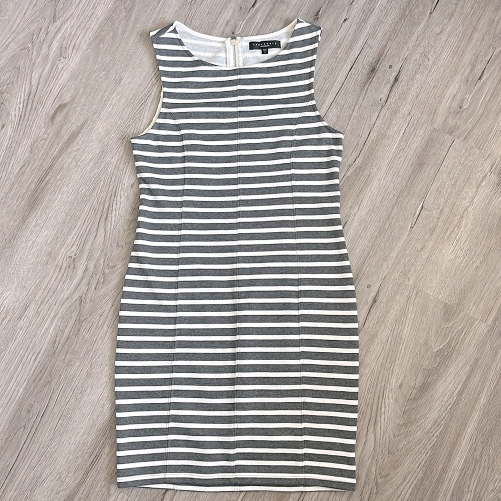 NWOT Sanctuary 100% cotton terry gray and white striped sheath dress